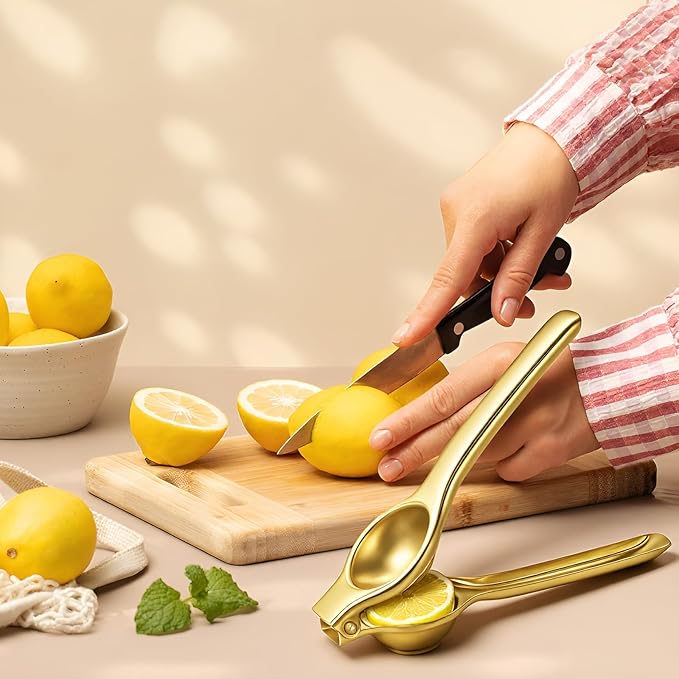 Sawysine 5 Pcs Gold Kitchen Appliances Includes 5 Quart Gold Colander and 2 Pcs Strainer Set, Lemon Squeezer, Stainless Steel 4 Sides Grater Slicer with Handle for Kitchen