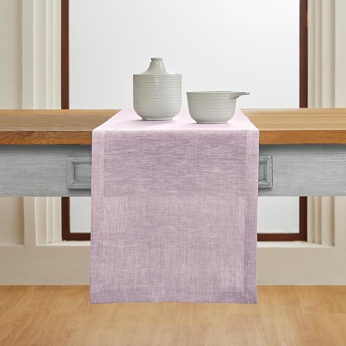Solino Home Linen Chambray Lavender Table Runner 90 Inches Long - Athena, 100% Pure Linen Dining Table Runner 14 x 90 Inch for Summer