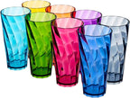 US Acrylic Optix Plastic Reusable Drinking Glasses (Set of 8) 26oz Iced-Tea Cups in Jewel Tone Colors | BPA-Free Tumblers, Made in USA | Top-Rack Dishwasher Safe