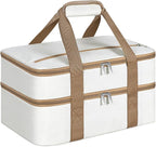 Double Insulated Casserole Carrier, Portable Casserole Carrier for Hot or Cold Food Lunch Tote Warmer or Cooler Bag, Lasagna Lunch Bag for Potluck Parties- Fits 9" x 13" Baking Dish-Beige