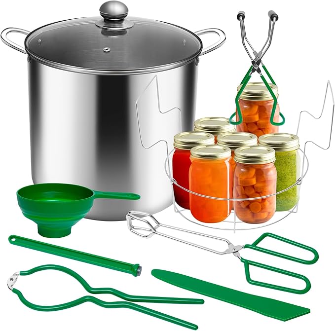 Canning Pot with Lid & Rack, 21.5 QT Stainless Steel Water Bath Canner for Home Canning, Complete Canning Supplies with Funnel, Jar Lifter, Tongs, Lid Lifter, Wrench, Bubble Remover