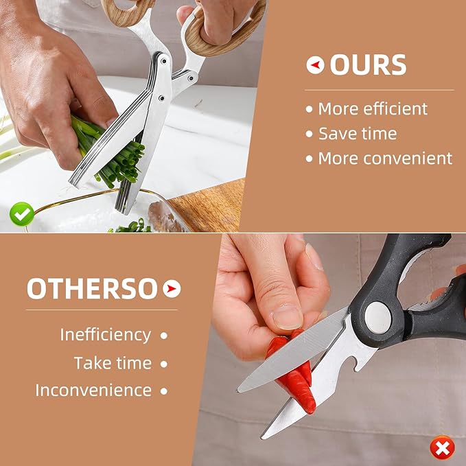 2025 New Herb Scissors Set - Wood Grain Pattern 5 Blades with Cover and Comb - Skin-Friendly Handle, Delicate Grip - Dishwasher Safe, Anti-Rust Stainless Steel for Cutting Fresh Garden Herbs