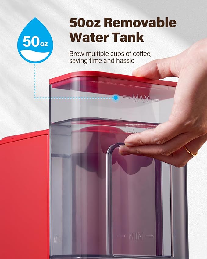 SHARDOR Single Serve Coffee Maker, Hot & Iced Coffee Machine for K Cup and Grounds, 6 to 14 oz Brew Sizes, 50 oz Removable Water Tank, Bold Brew Setting, Pod Coffee Maker with Reusable Filter, Red