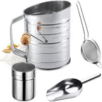 Flour Sifter,3 Cup with Scale Stainless Steel Flour Sifters,4 in 1 Baking Sifter Set with Powder Sugar Shaker Duster,Strainers Fine Mesh and Metal Scoop for Baking Cake,Pastries,Pies,Cupcakes,Desserts