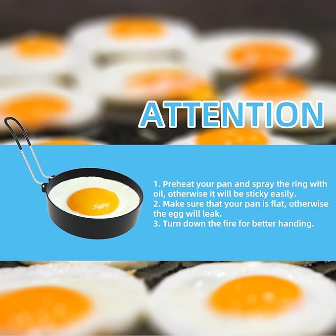 Stainless Steel Egg Rings for Frying Eggs（4 Pack） - 3.5" Round Non Stick Griddle Rings with Oil Brush, Egg Sandwich/Pancake/Cooking Molds, Breakfast Maker Accessories & Egg Separator