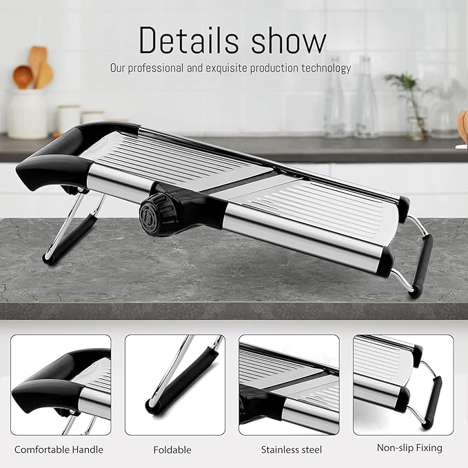 Mandoline Food Slicer, Adjustable Mandoline Slicer for Kitchen, Stainless Steel Mandolin Vegetable Chopper for Potato/Tomato/Onion, Vegetable Slicer Julienne Cutter with Cut-Resistant Gloves