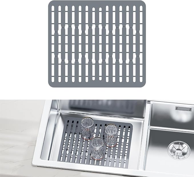 iSPECLE Dish Drying Rack with Sink Mat - Expandable Capacity in Sink Dish Rack for Kitchen RV Apartment, Large, Black
