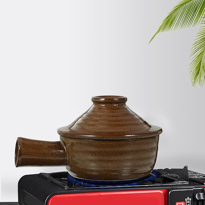 Clay Pot, STOBAZA Casserole with Lid, Clay Cooking Pot Ceramic Saucepan Pot Soup Casserole Pot for Cooking Rice Soup Food Stoneware Bakeware Microwave Oven Safe