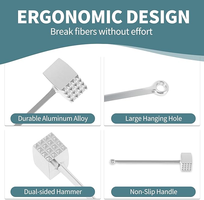 VOCOSTE Meat Tenderizer Mallet, Aluminum Alloy Kitchen Double-sided Square Meat Pounder Flattened, Meat Mallet Hammer, Steak Chicken Beef Tenderizer Tool