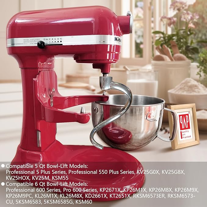 qAp quality art Practical Stainless Steel Spiral Dough Hook Replacement for KitchenAid 5Plus & 6QT Bowl-Lift Stand Mixers, Rustproof & Easy Clean, Efficient Kneading for Bread, Pizza, Pasta, Cookies