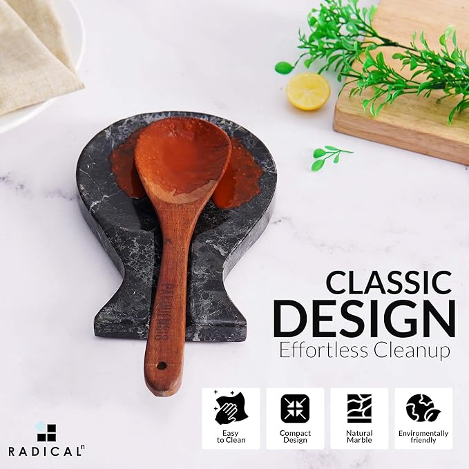Radicaln Marble Spoon Rest 8" Inches Black Handmade Spoon Holder For Kitchen Utensils, Ideal Cooking utensils, Spoon Rest For Stove Top
