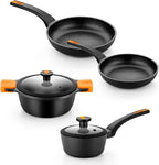 BRA COOKWARE Efficient Pro 6 Piece Cookware Set | Cast Aluminum Kitchenware Set | 1 Pots, 2 Frying Pans, 1 Saucepan, 2 Lids | Non-Stick | All Stovetops Compatible | PFOA Free
