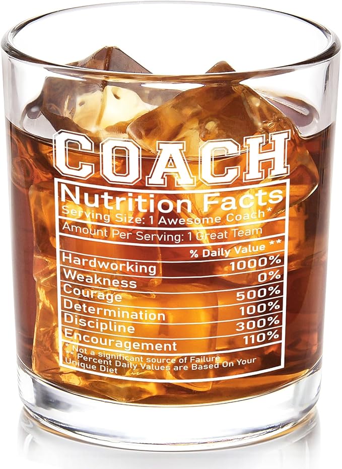 Futtumy Coach Nutrition Facts Whiskey Glass, Coach Gifts for Men, Basketball Coach Gifts, Baseball Coaches Gift, Best Coaches Gift for Soccer Softball Volleyball for Graduation Competition Christmas