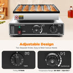 950W Commercial Mini Pancake Maker, 36 Grids Electric Mini Pancake Griddle Non-Stick Stainless Steel Dutch Pancake Maker w/Time & Temper Adjustable|Oil Brushes|Whisk,Large Waffle Machine forRestaurant