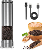 Electric Salt and Pepper Grinder Set Rechargeable, Automatic Salt and Pepper Shakers Mills with 6-Level External Adjustable Coarseness, LED Light, House Warming Cooking Gifts for Women Men