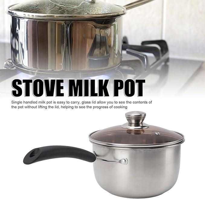 Butter Warmer, 7.1 x 4.3 in Stainless Steel Mini Milk Coffee Warmer with Lid Single, Milk Pot Small Baby Food Warmer for Gas Induction Cooker