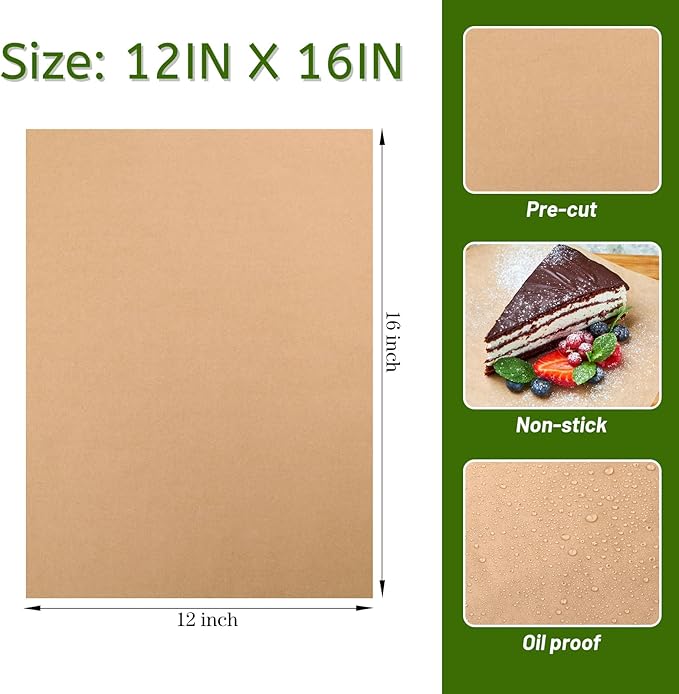 WMKGG 200Pcs Unbleached Parchment Paper for Baking, 12 x 16 Inch Precut Heavy Duty Parchment Paper Sheets for Cooking, Grilling, Air Fryer and Oven