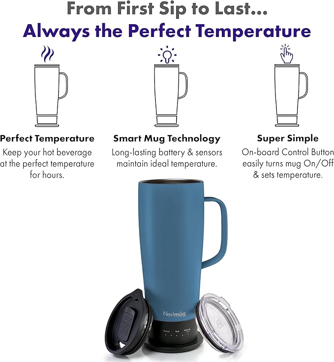 Nextmug Ultra - Temperature-Controlled, Self-Heating Travel Mug (Slate Blue - 24 oz.)
