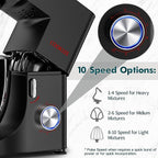 COOKLEE Stand Mixer, 9.5 Qt. 660W 10-Speed Electric Kitchen Mixer with Dishwasher-Safe Dough Hooks, Flat Beaters, Wire Whip & Pouring Shield Attachments for Most Home Cooks, Silver