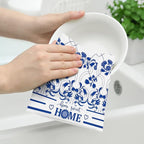 Blue Kitchen Towels Decorative Set of 2, Absorbent Boho Floral Dish Towels for Kitchen Drying Cleaning, Cute Dish Cloths for Bar Bathroom Decor, Housewarming Gifts for Women