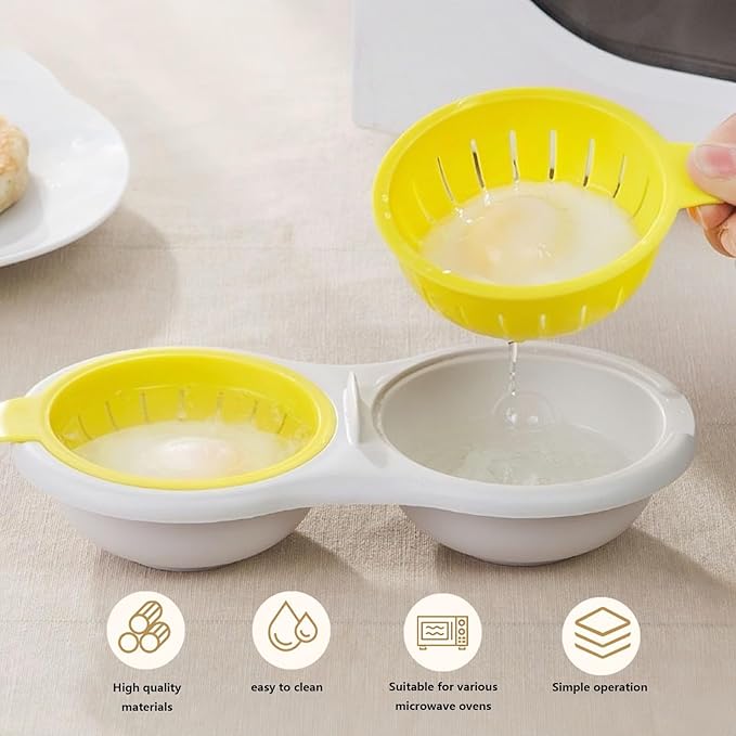 Microwave Egg Poacher,2 Cavity Eggs Poacher, Microwave egg cooker with Lid,Double Layer Microwave Boiled Eggs Maker for Egg McMuffin Hamburg Breakfast Sandwiches,Easy to cook and clean (yellow)
