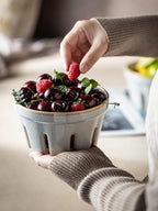 Gomakren Fruit Bowl with Holes, Ceramic Berry Basket Set of 2, 5.8 Inch Round Fruit Storage Containers for Kitchen, Farmhouse Strawberry Basket for Berries, Grape, Cherry, Gray