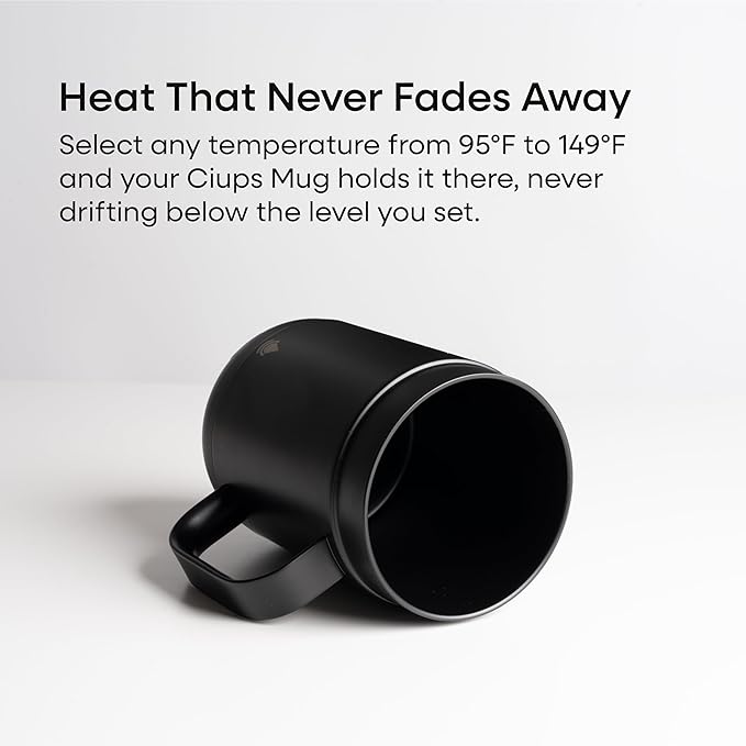 Ciups - Smart Heated Coffee Mug, 16 oz, 4-Hour Battery Life, Cup Warmer, Self Heating, Temperature Control, LED Display, Black