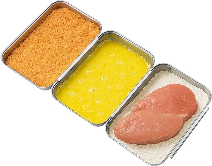 Navaris Breading Trays Set - Toaster Oven Pan - 3 Stainless Steel Trays for Food - Stainless Steel Tray for Bread Crumb Dishes Panko Schnitzel - Breading Tray for Fish and Meat