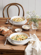 LE TAUCI 16-Piece Ceramic Dinnerware Set with Pasta Bowls (30 oz), Service for 4 – White Farmhouse Plates & Dishes (10" Dinner, 8" Salad, 6" Bowls, 8.5" Pasta) for Housewarming, Wedding Registry Gift