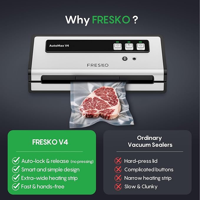 FRESKO Vacuum Sealer Machine with Automatic Bag Detection, Mason Jar Vacuum Accessory Set, Double Heat Seal, Easy to Use, Starter Kits