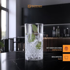 Nachtmann Highland Collection Crystal 6” Long Drink Glasses, Set of 4, With Different Glass Patterns, For Cocktails or Non- Alcoholic Beverages,445 ml, Dishwasher Safe