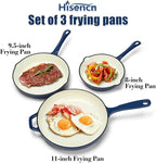 Hisencn Enameled Cast Iron Skillet Set - 3 Piece Ceramic Coated Fry Pan Set(8'',9.5'' 11''), PFAS/PTFE/PFOA Free, Oven & Induction Safe, Navy Blue Cookware for Gas/Electric Stovetop