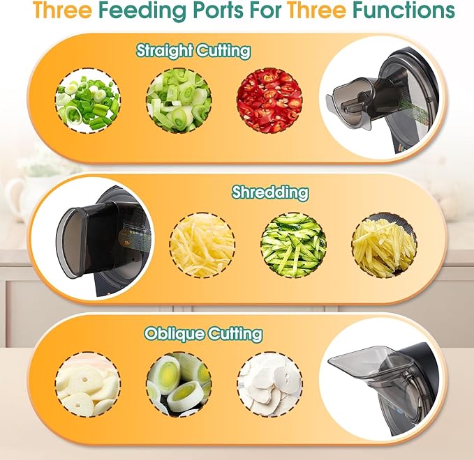 Newhai Commercial Spring Onion Slicer Scallion Cutter Shredder Electric Vegetable Cutter for Garlic Ginger Chili Potato with 3 Inlets, 1-5mm Thickness, 304 Stainless Steel Blade, 6000BPM, 200W