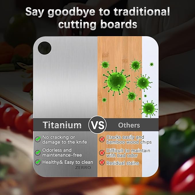 ZERRO Titanium Cutting Board, 100% Pure Titanium Cutting Boards for Kitchen Double Sided Food Grade Hygiene & Durability Titanium Chopping Cutting Board for Meat Veggies Fruits,11.4"x7.87"