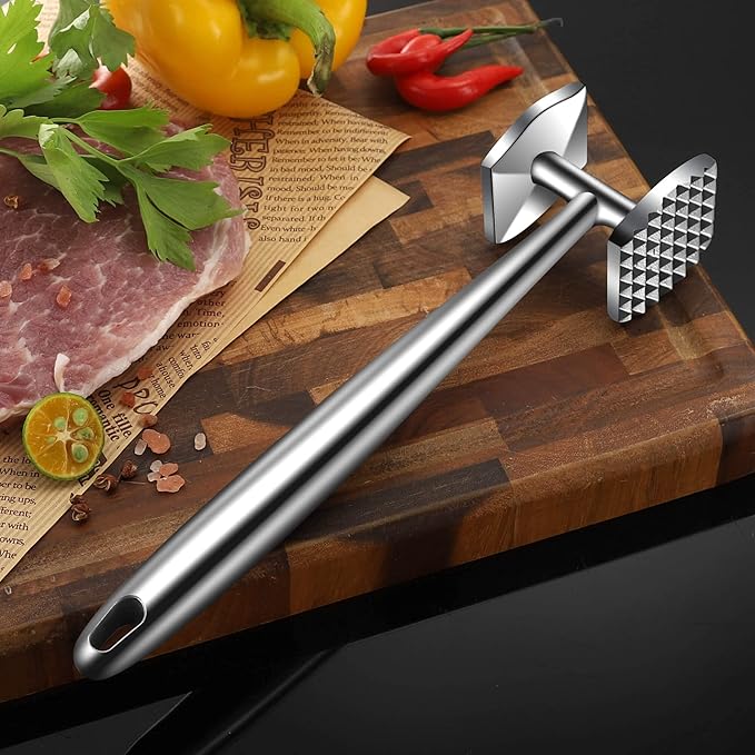 Aliglow Meat Tenderizer 304 Stainless Steel Meat Hammer/Mallet Tool/Pounder For Tenderizing and Pounding Steak, Beef And Poultry. Solid Metal Construction