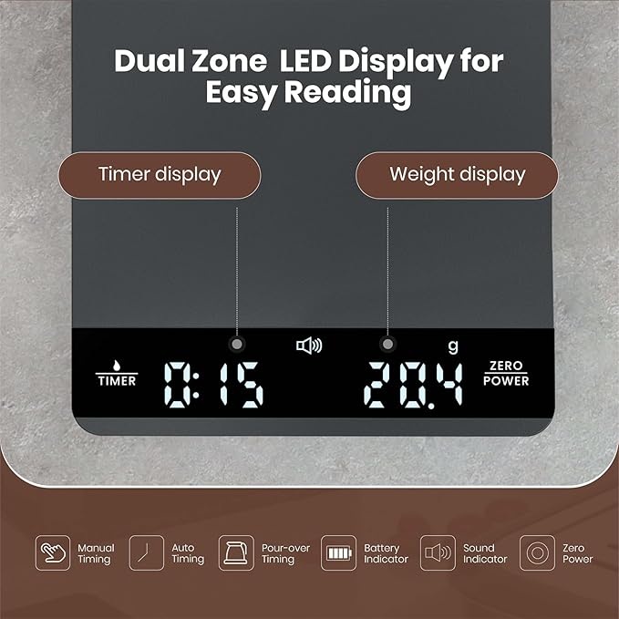 Mini Coffee Scale with Timer, Maestri House Rechargeable Espresso Scale, 2kg/0.1g Accurate Scale for Espresso and Pour-Over Coffee, Portable Digital Kitchen Scale with Automatic Timing-Space Grey