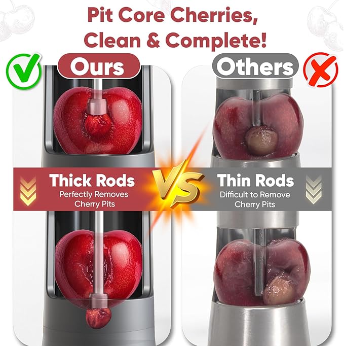 2 in 1 Cherry Pitter Remover Tool, Premium Quick Release Cherry Pitter, Press & Push Type, Large 33mm Cherry Seed Remover, Durable, Food Grade Stainless Steel & PP Plastic