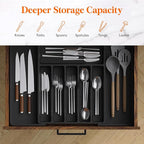 Lifewit Deep Silverware Drawer Organizer for Kitchen, Expandable Utensil Tray, Adjustable Flatware Cutlery Holder, Large Plastic Kitchen Storage for Spoons Forks Knives, 22.4 x 16.7 x 2 inches, Black