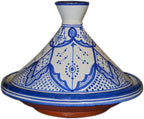 Moroccan Handmade Serving Tagine Exquisite Ceramic With Vivid colors Original 10 Inches in Diameter Fes White & Blue