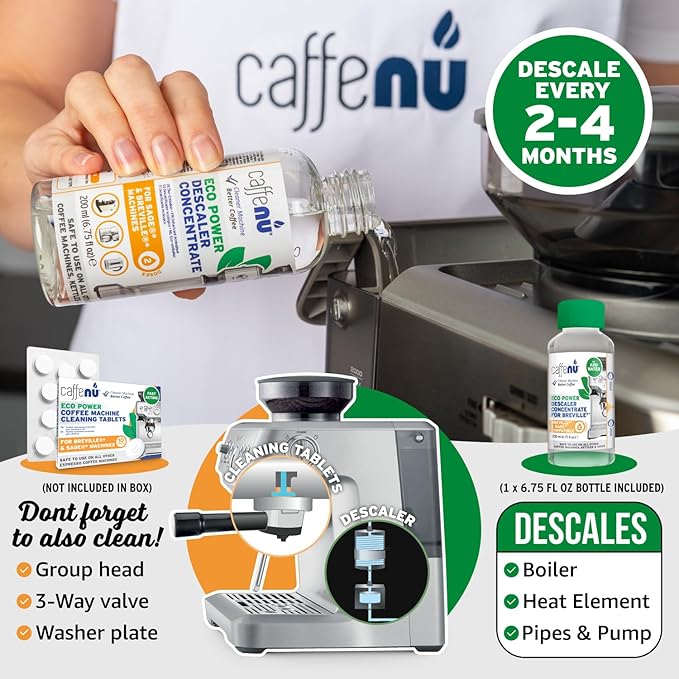 Breville Compatible Descaling Solution. Bottle of Descaler Solution. Descaling Kit Removes Limescale For Hotter Coffee. 2 Uses Descaler For Breville Coffee Machines.