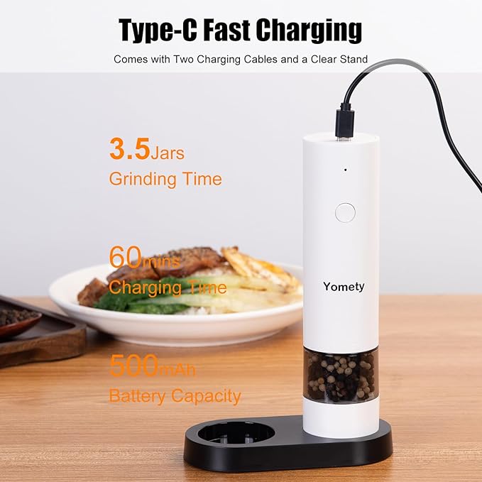 Electric Salt and Pepper Grinder Set - Rechargeable Salt and Pepper Shakers with Adjustable Coarseness, Automatic Salt and Pepper Grinder Set for Kitchen Accessories