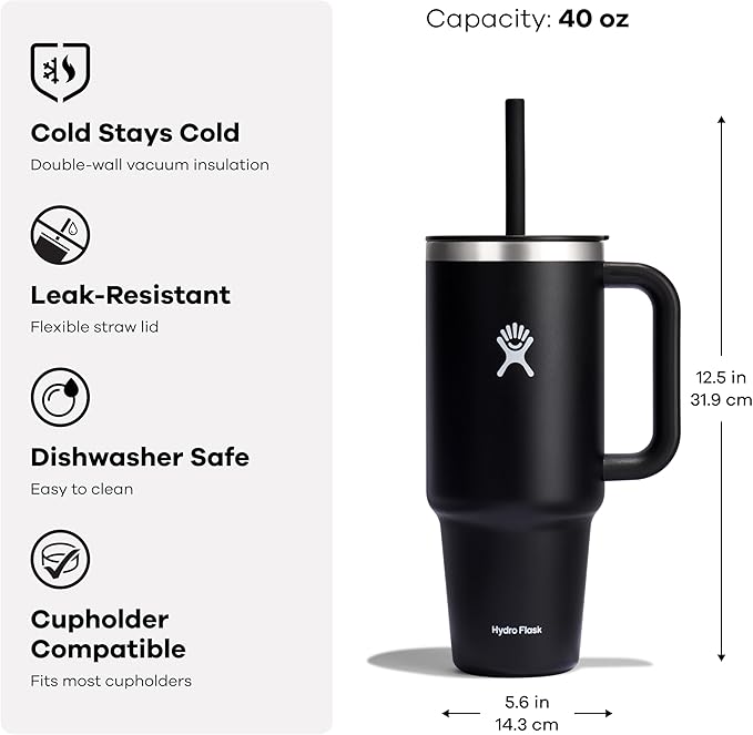 Hydro Flask 40 Oz Travel Tumbler with Handle, Lid and Straw - Insulated Stainless Steel in Reef