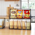 X-cosrack 3 Tier Large Stackable Snack Organizer - Versatile Wall Mounted Wire Storage Basket with Divider for Candy Chip Cans Bars - Ideal for Pantry Office Home