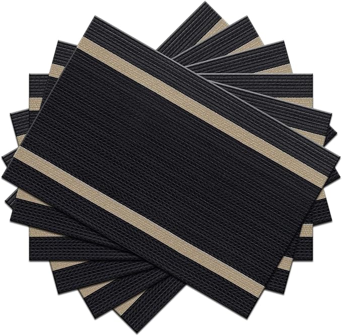 PIGCHCY Placemats Set of 6, Black Elegant Placemats Washable Non-Slip Luxurious Durable Table Mats for Home/Dining Room Decoration