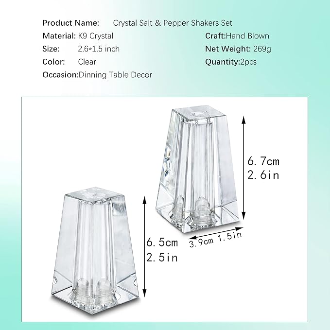 Crystal Salt and Pepper Shakers Set for Table, Small Glass Salt and Pepper Shakers