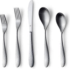 Matte Silverware Set, 18/10 Stainless Steel Satin Flatware, Modern Brushed Finish Cutlery, Dishwasher Safe & Durable, Built to Last (60-Piece, Marettimo Hammered)