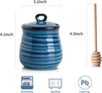glowworm 12 Ounce Honey Pot, Honey Jars with Dipper, Ceramic Honey Dispenser for Home, Kitchen, Dishwasher Safe, Blue