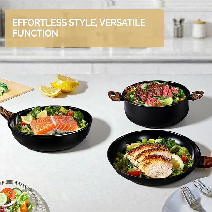 ROVSUN 20 Pcs Nonstick Pots and Pans Set, Cast Aluminum Kitchen Cookware Set, RV Kitchen Cooking Set and Utensils, PFAS PFOA & PFOS Free, Black, Skillet, Saute Pan, Soup Pot