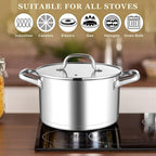 Leonyo Stainless Steel Stock Pot, 8 Quart Stock Pot with Visible Lid, Heavy Duty 3-Ply Induction Cooking Pot for Pasta, Soup, Spaghetti, 18/10 Stainless Steel StockPot for Canning, Boiling, Simmering