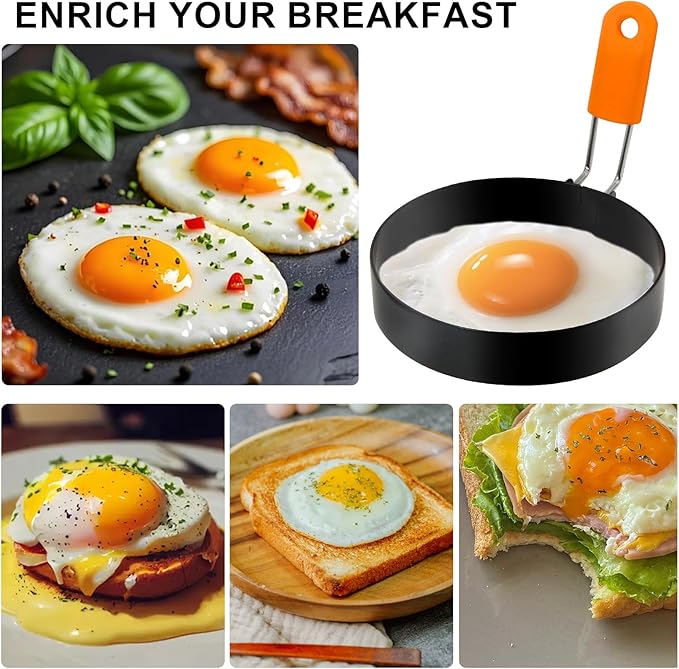 Egg Rings 3.5 Inch Pack of 4 with Silicone Handle Perfect Round Circle Mold Shaper for Frying Eggs Crumpet Pancakes Accessory for Home Camping Breakfasts